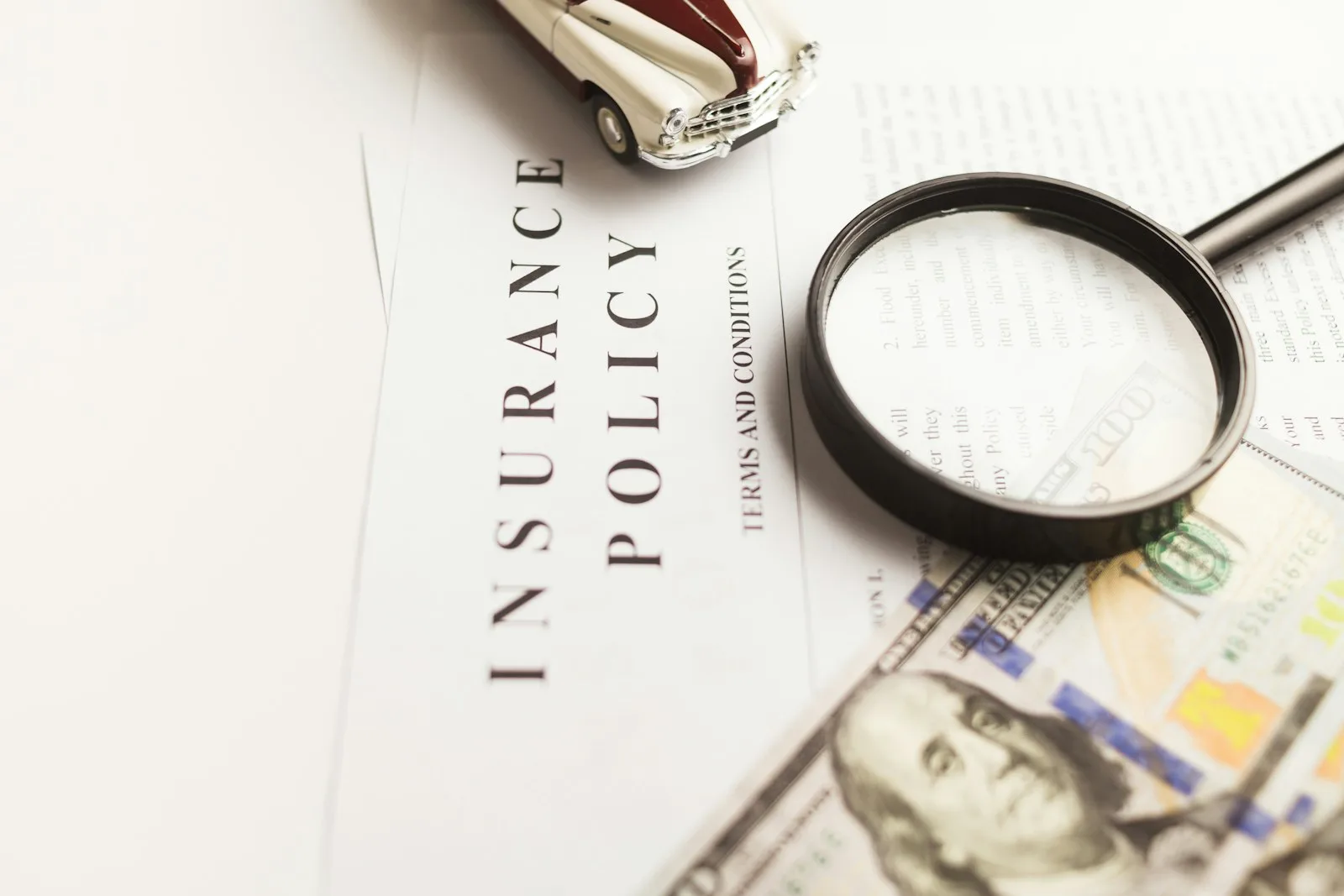 Photo of an insurance policy document that states Terms and Conditions of the same