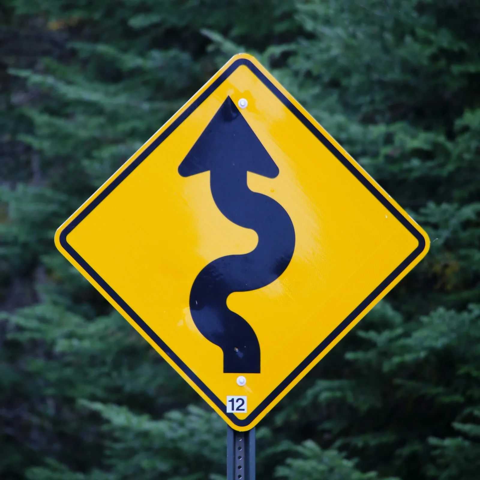 Photo of a road sign which shows curve ahead