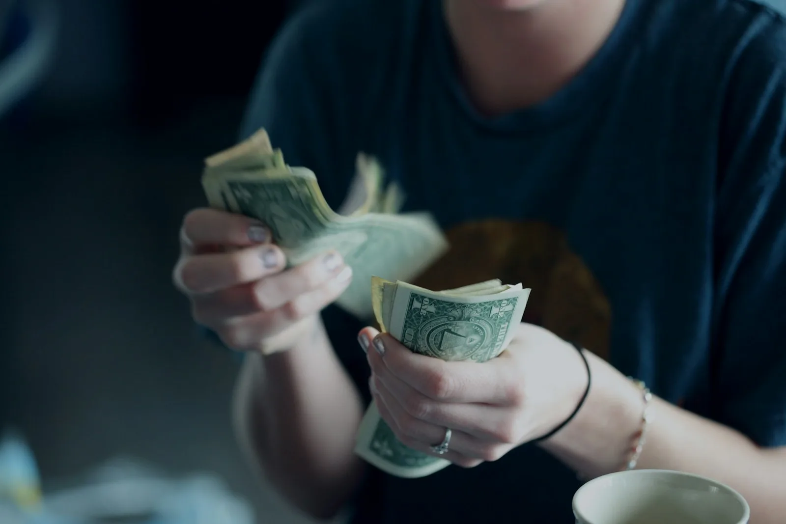 A person counting his salary